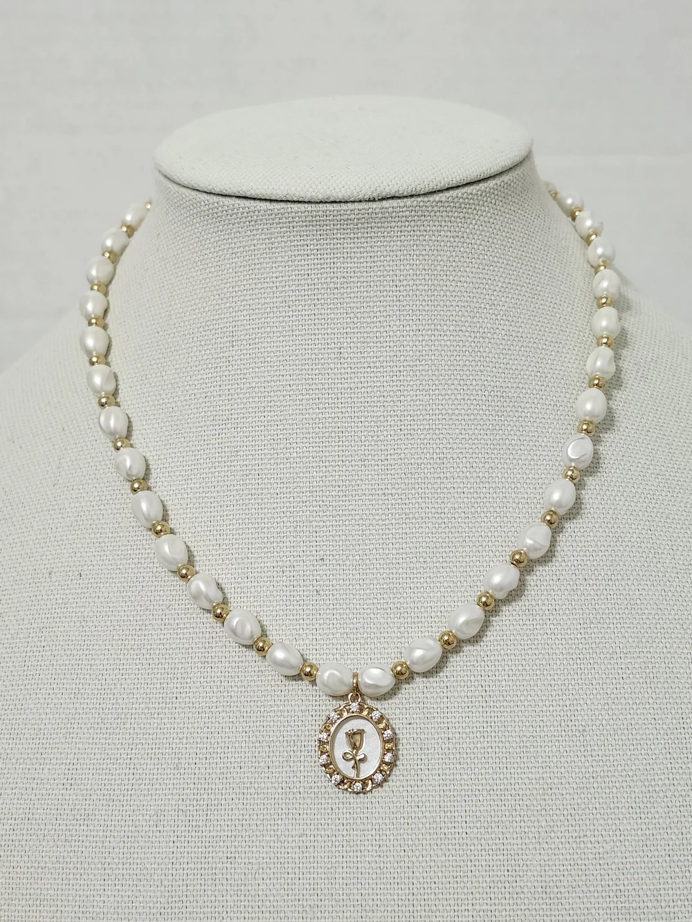 Faux Pearl Rose Necklace & Earring Set Rhinestone Love Romance Wedding New